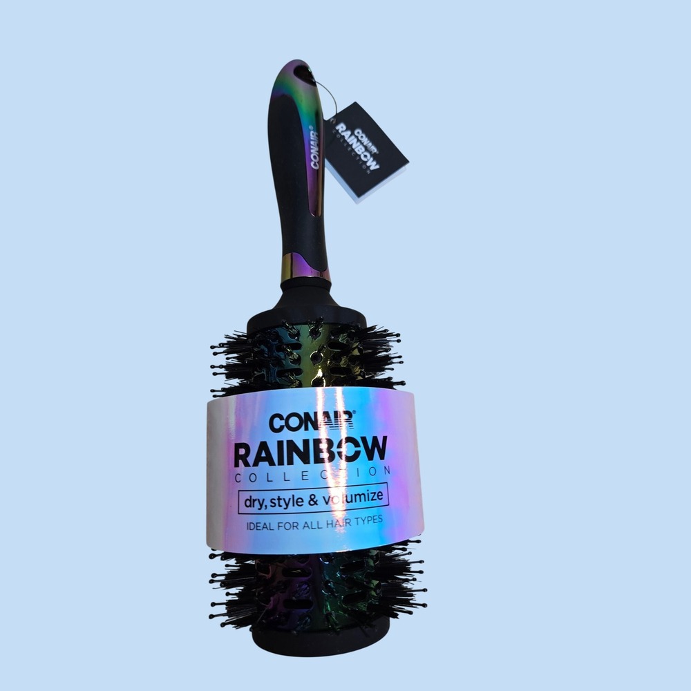 Conair Rainbow Collection Round Hair Brush Iridescent Oil Slick Styling Tool NEW